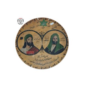 شمایل حضرت علی و حضرت محمد بر روی چوب